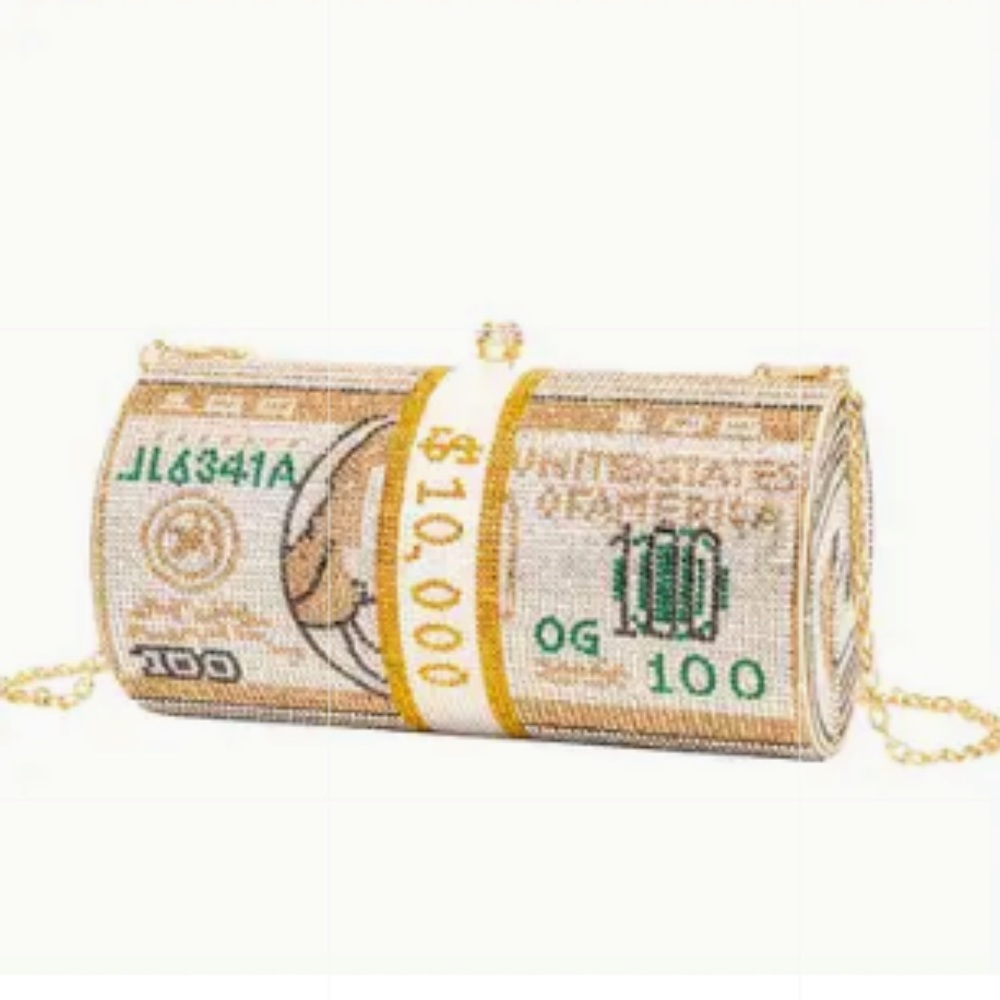 Gold Dollar Design Clutch Bag, Elegant Rhinestone Evening Bag